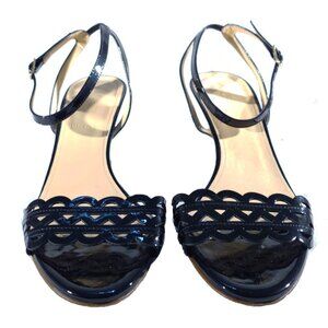 J. Crew Inez Black Patent Leather Mid-Heel Strappy Sandals Made in Italy Size 7